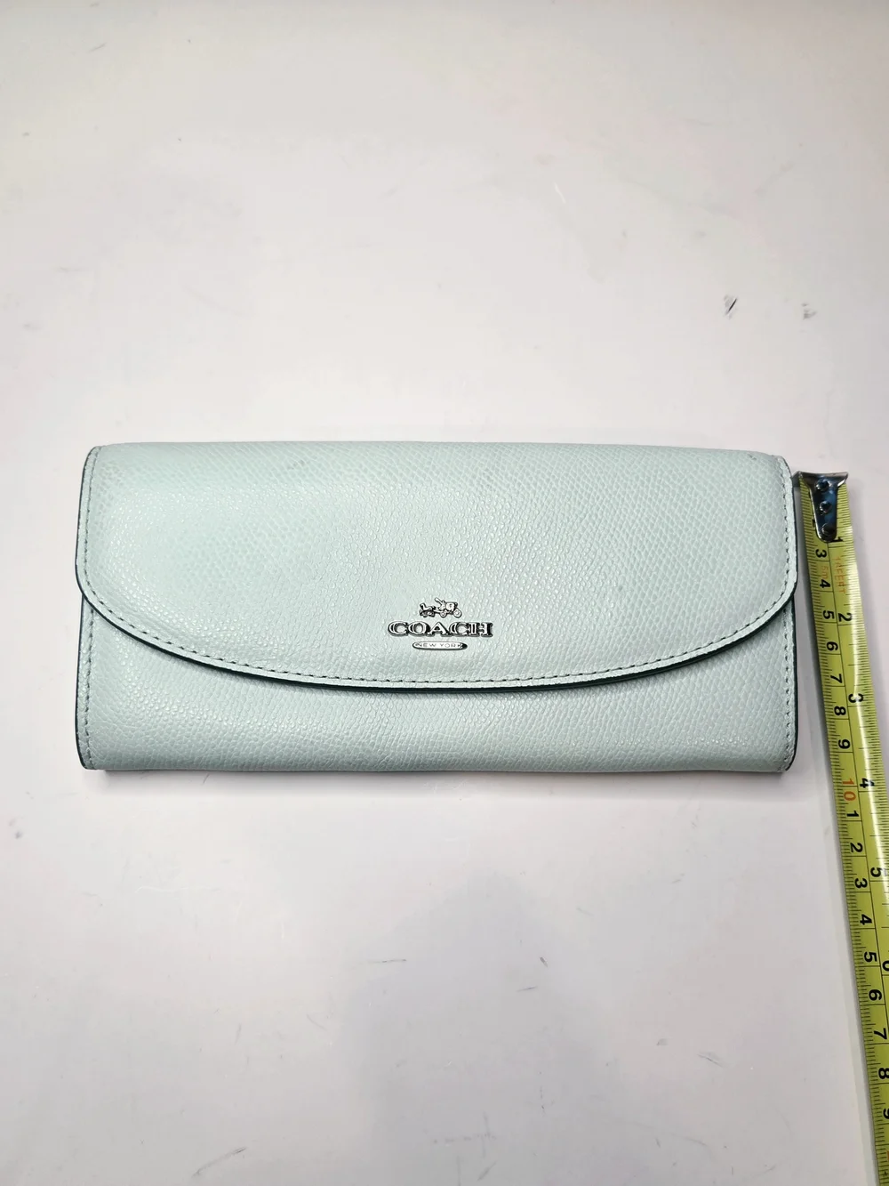 Coach Envelope Wallet Crossgrain Leather Teal Blue Wallet with Logo Coin Purse